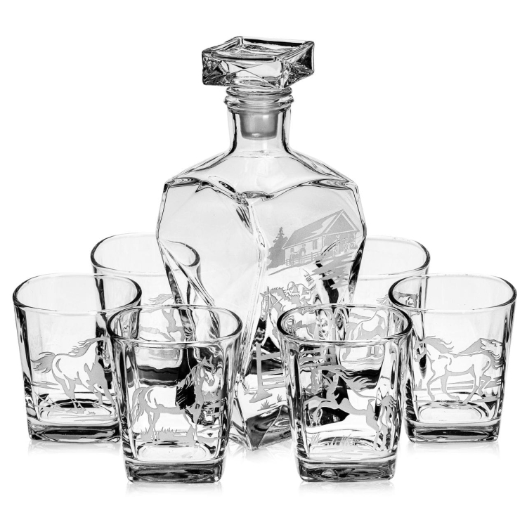 Komplet do whisky 6+1 "KONIE" karafka łamana + szklanki