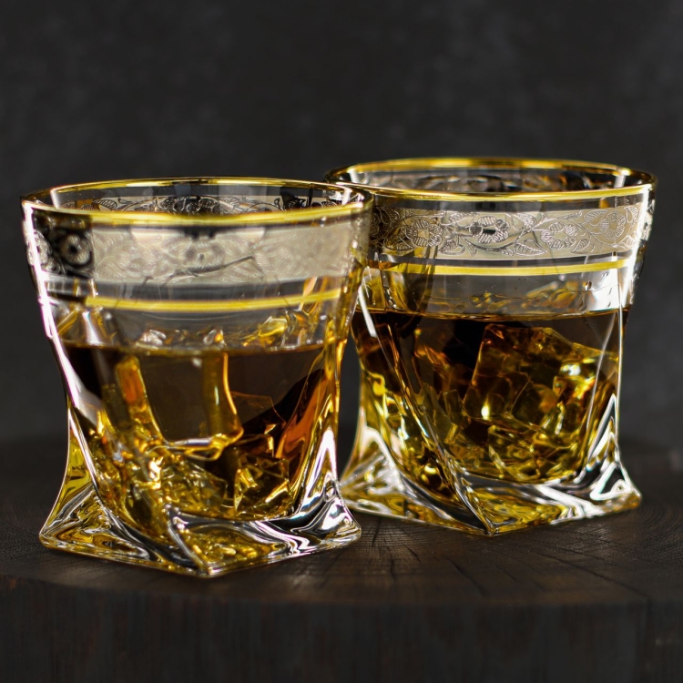 Ekskluzywne szklanki do whisky ZŁOTO PLATYNA | 340ml | 2szt. w pudełku Szklanka.pl