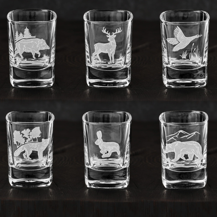 Kieliszki do wódki Myśliwskie (kwadratowe) 55 ml 6 szt. w pudełku szklanka.pl