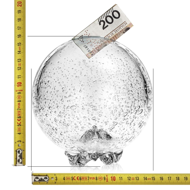 Duża bezbarwna szklana rzeźba SKARBONKA Kula "Bąbelki" 16cm