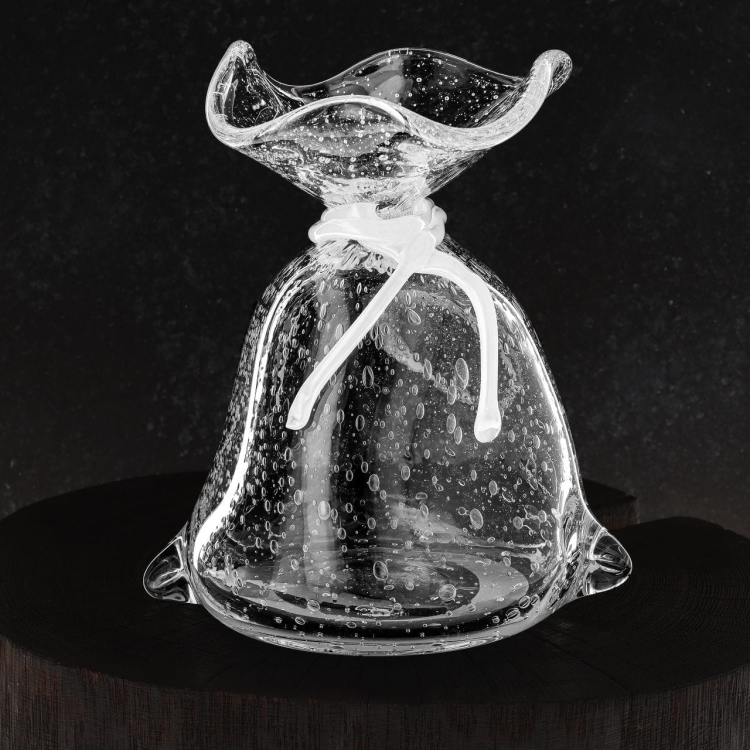 Duża bezbarwna szklana rzeźba SKARBONKA Sakiewka "Bąbelki" 19cm