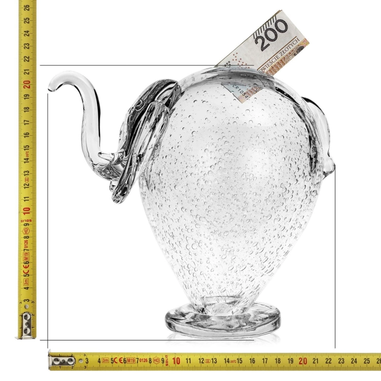 Duża bezbarwna szklana rzeźba SKARBONKA Słoń "Bąbelki" 22,5cm
