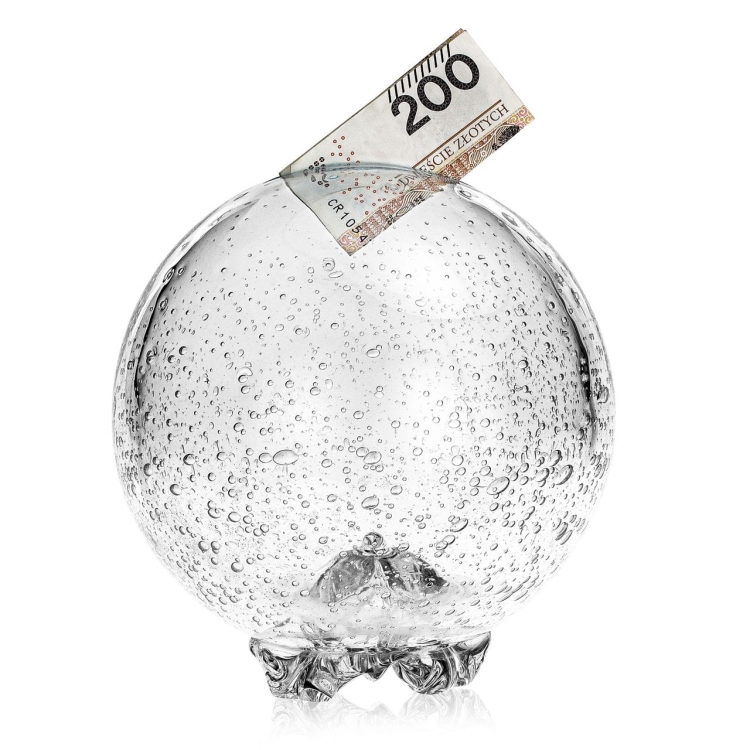 Duża bezbarwna szklana rzeźba SKARBONKA Kula "Bąbelki" 16cm