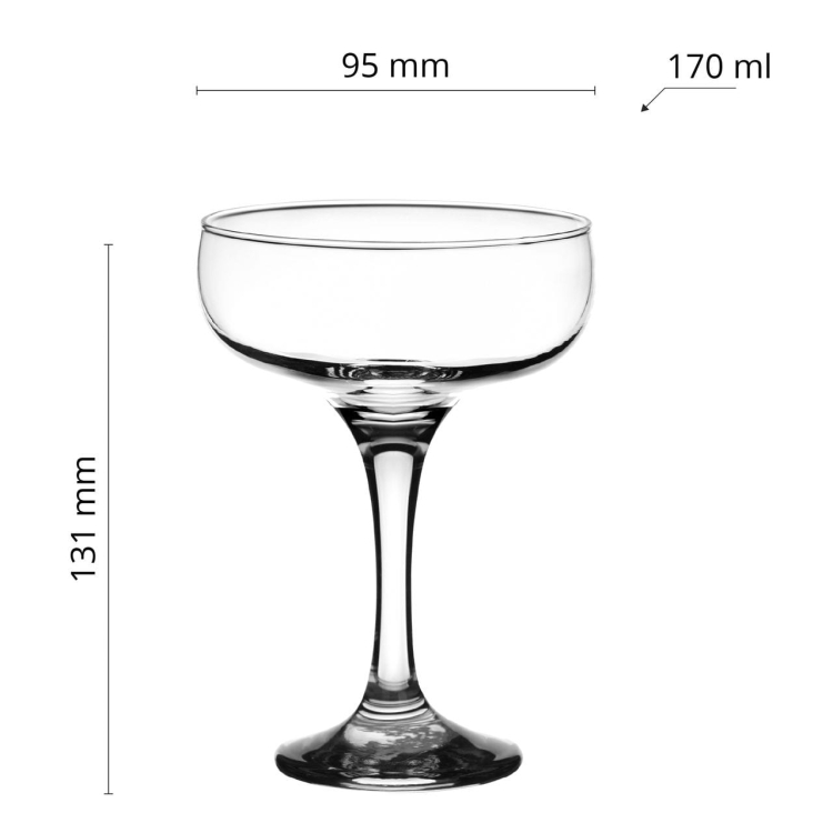 Płaskie kieliszki do szampana, wina musującego, prosseco 170/235ml 6szt