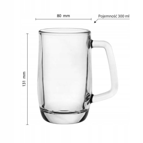 Przejdź do produktu Solidny kufel GŁADKI do piwa z uchem szklany kufelek z rączką 300ml 1szt