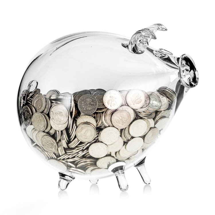 MEGA duża szklana skarbonka ŚWINKA bezbarwna