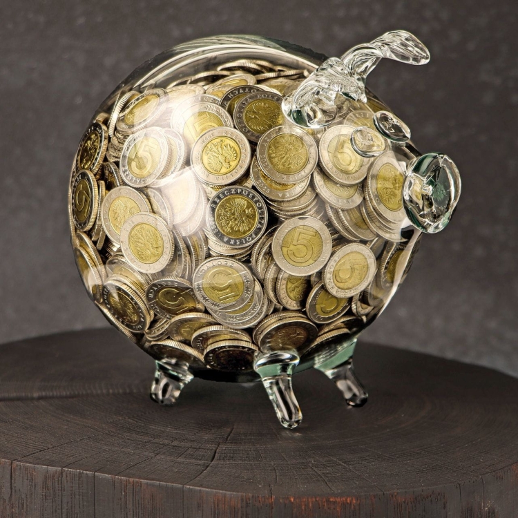 Duża szklana skarbonka ŚWINKA (4) z grawerem indywidualnym TWÓJ NAPIS