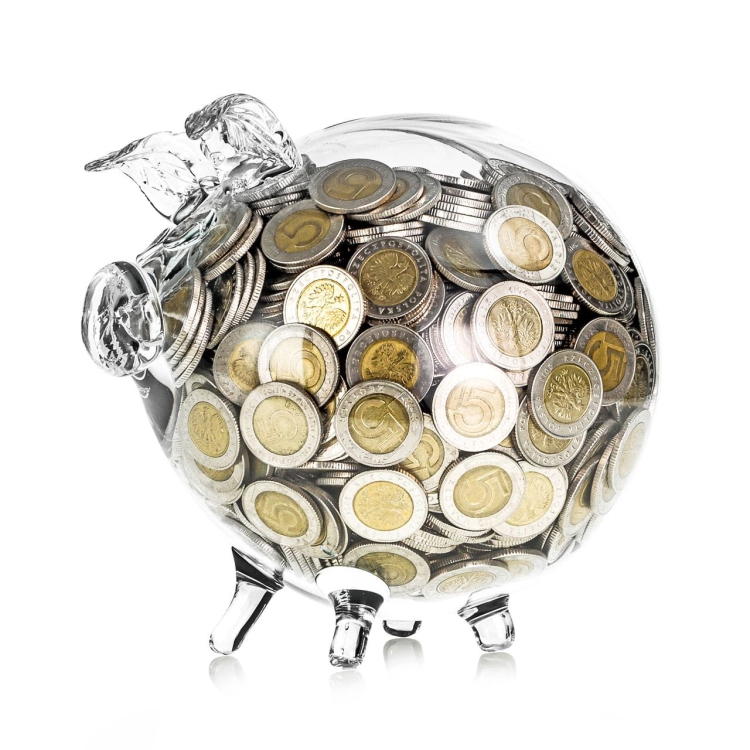 Duża szklana skarbonka ŚWINKA (4) z grawerem indywidualnym TWÓJ NAPIS