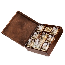 Komplet do whisky 6+1 "Wędkarski" szklanki 300ml + karafka 750ml w drewnianej skrzynce