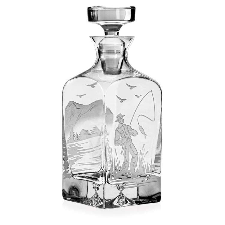 Komplet do whisky 6+1 "Wędkarski" szklanki 300ml + karafka 750ml w drewnianej skrzynce