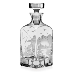 Komplet do whisky 6+1 "Wędkarski" szklanki 300ml + karafka 750ml w drewnianej skrzynce