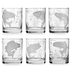 Komplet do whisky 6+1 "Wędkarski" szklanki 300ml + karafka 750ml w drewnianej skrzynce