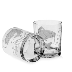 Komplet do whisky 6+1 "Wędkarski" szklanki 300ml + karafka 750ml w drewnianej skrzynce