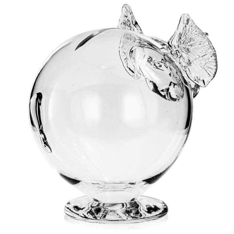 Duża szklana skarbonka SŁOŃ bezbarwny z grawerem indywidualnym TWÓJ NAPIS