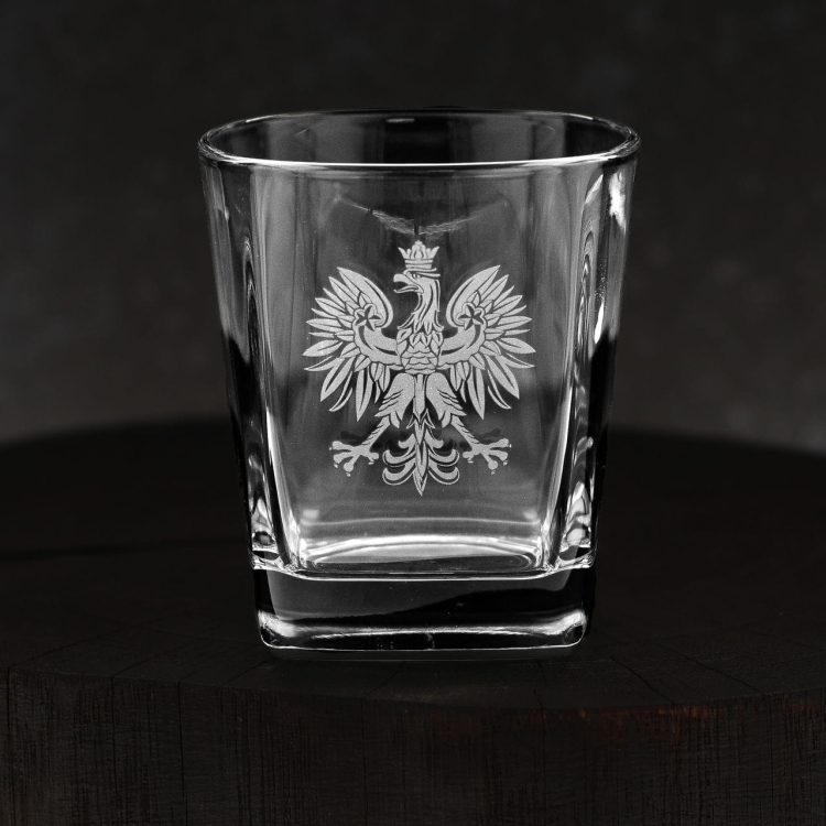 Szklanki do whisky kwadratowe 300ml Polska ORZEŁ w skrzynce z GRAWEREM