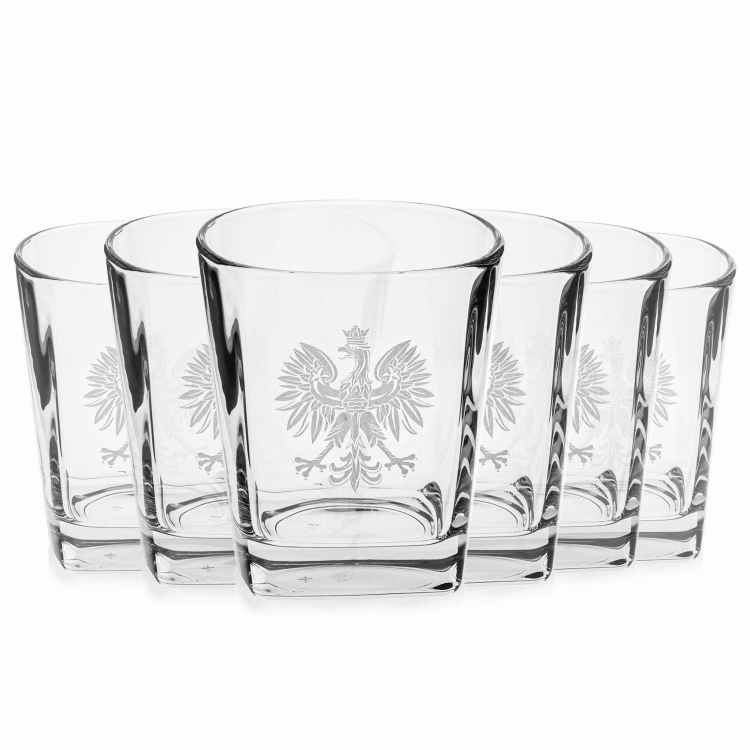 Szklanki do whisky kwadratowe 300ml Polska ORZEŁ w skrzynce z GRAWEREM