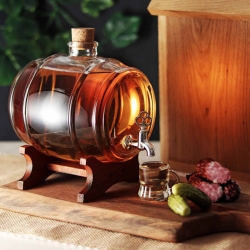 Szklana beczułka, antałek z kranikiem na bimber 4L BURSZTYNOWA