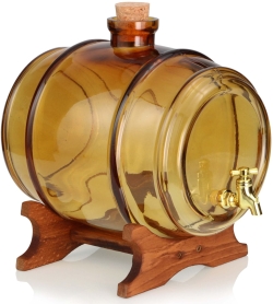 Szklana beczułka, antałek z kranikiem na bimber 4L BURSZTYNOWA