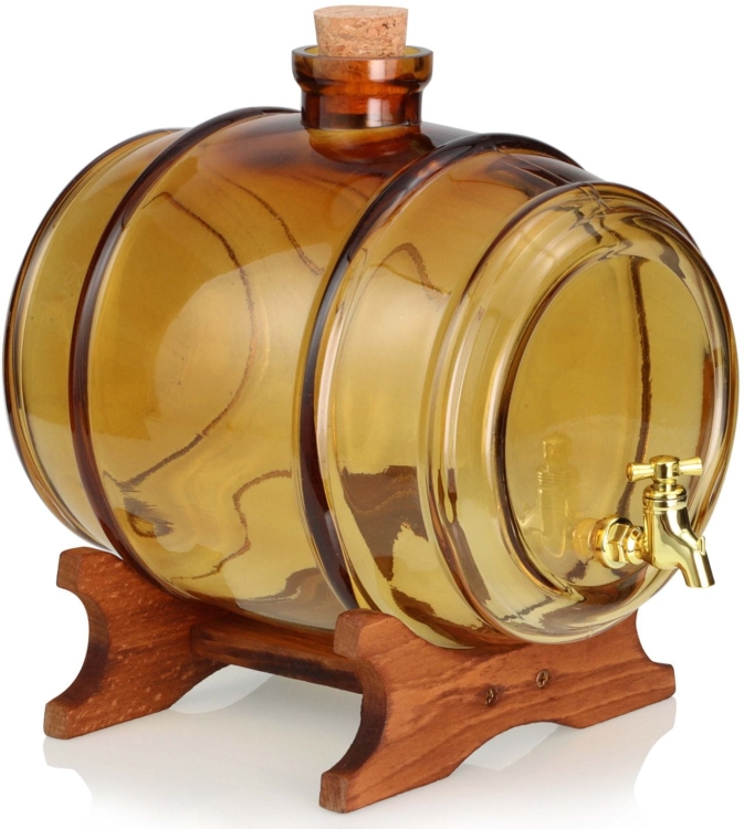 Szklana beczułka, antałek z kranikiem na bimber 4L BURSZTYNOWA