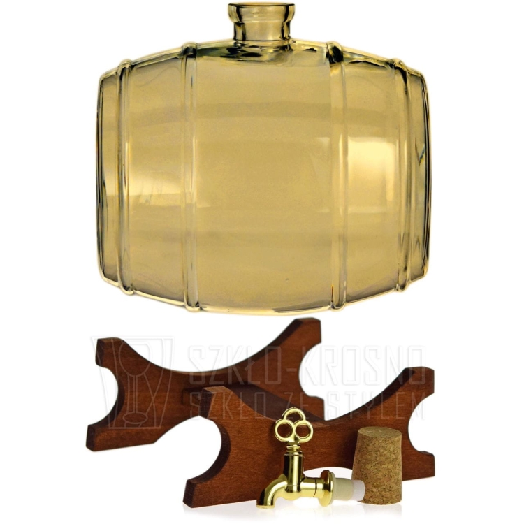 Szklana beczułka, antałek z kranikiem na bimber 4L BURSZTYNOWA