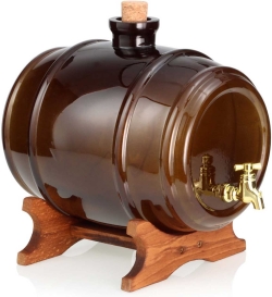 Szklana beczułka, antałek z kranikiem na bimber 4L BRĄZOWA