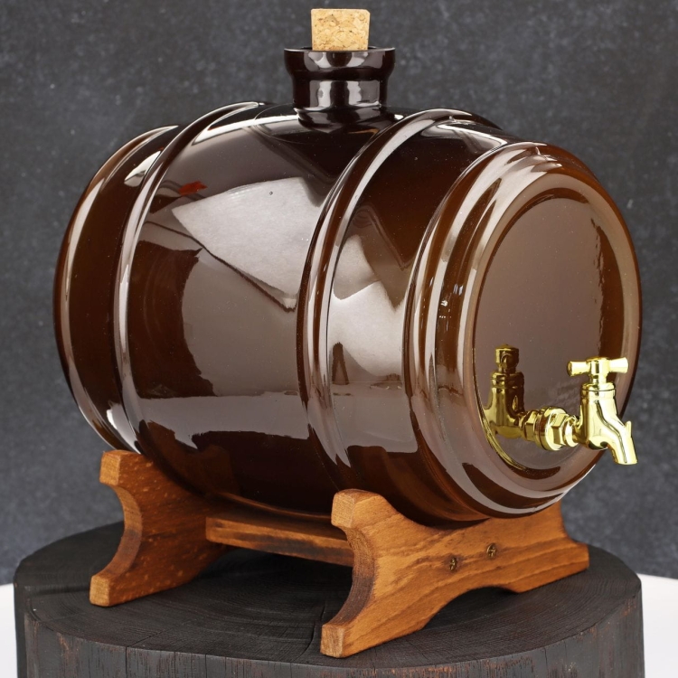 Szklana beczułka, antałek z kranikiem na bimber 4L BRĄZOWA