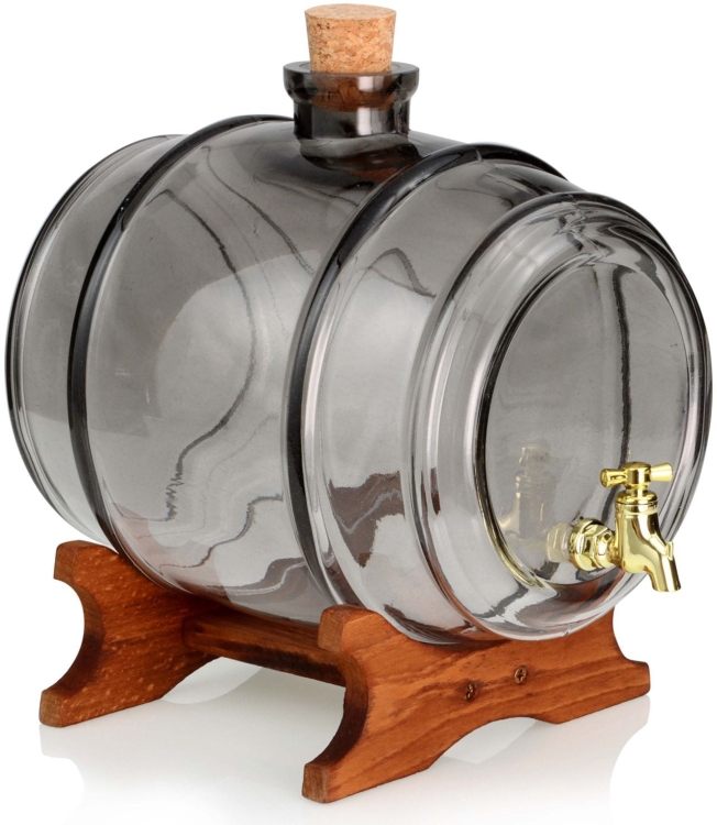 Szklana beczułka, antałek z kranikiem na bimber 4L POPIELATA