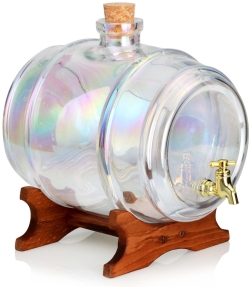 Szklana beczułka, antałek z kranikiem na bimber 4L TĘCZOWA