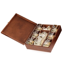 Komplet do whisky 6+1 "Konie" Szklanki 300ml + Karafka 750ml w drewnianej skrzynce