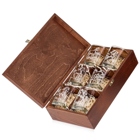 Przejdź do produktu Szklanki kwadratowe do whisky "KONIE" 300ml w skrzynce z GRAWEREM