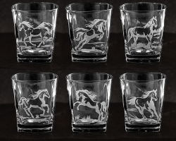 Szklanki kwadratowe do whisky "KONIE" 300ml w skrzynce z GRAWEREM