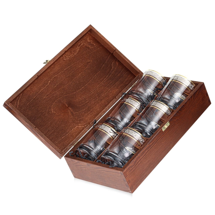 Ekskluzywne szklanki do whisky ZŁOTO PLATYNA (2) 320 ml | 6 szt. | w skrzynce Szklanka.pl z GRAWEREM