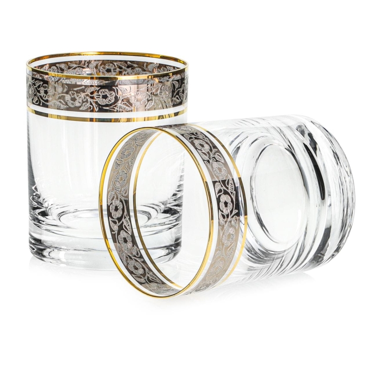 Ekskluzywne szklanki do whisky ZŁOTO PLATYNA (2) 320 ml | 6 szt. | w skrzynce Szklanka.pl z GRAWEREM