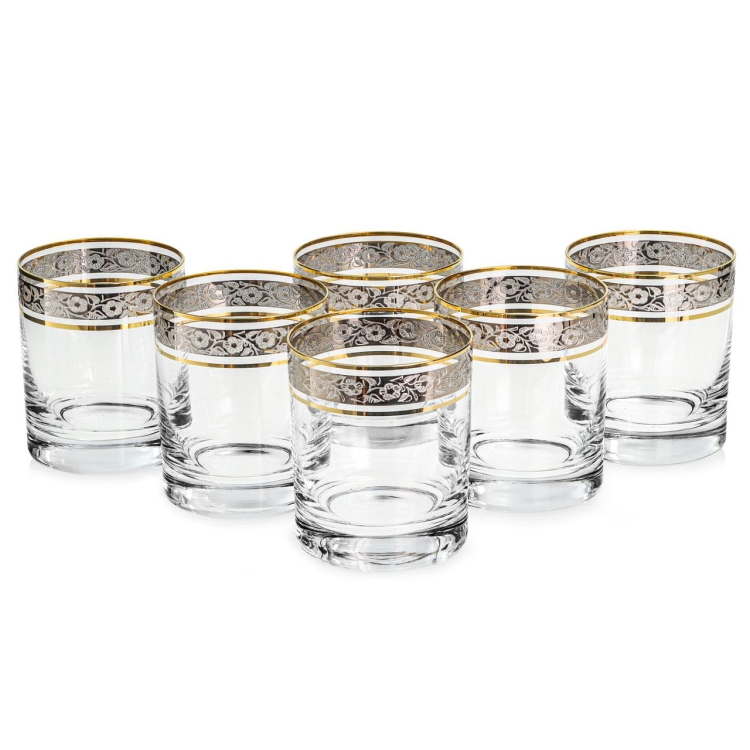 Ekskluzywne szklanki do whisky ZŁOTO PLATYNA (2) 320 ml | 6 szt. | w skrzynce Szklanka.pl z GRAWEREM