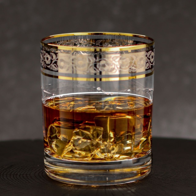 Ekskluzywne szklanki do whisky ZŁOTO PLATYNA (2) 320 ml | 6 szt. | w skrzynce Szklanka.pl z GRAWEREM