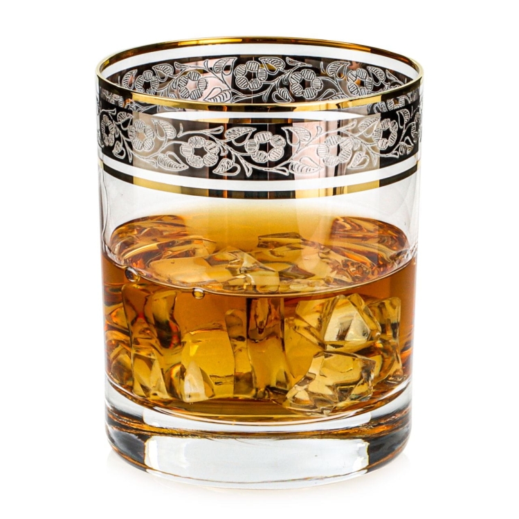 Ekskluzywne szklanki do whisky ZŁOTO PLATYNA (2) 320 ml | 6 szt. | w skrzynce Szklanka.pl z GRAWEREM