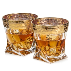 Ekskluzywne szklanki do whisky ZŁOTY ORNAMENT 340 ml | 2 szt. w pudełku Szklanka.pl