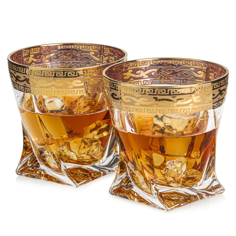 Ekskluzywne szklanki do whisky ZŁOTY ORNAMENT 340 ml | 2 szt. w pudełku Szklanka.pl