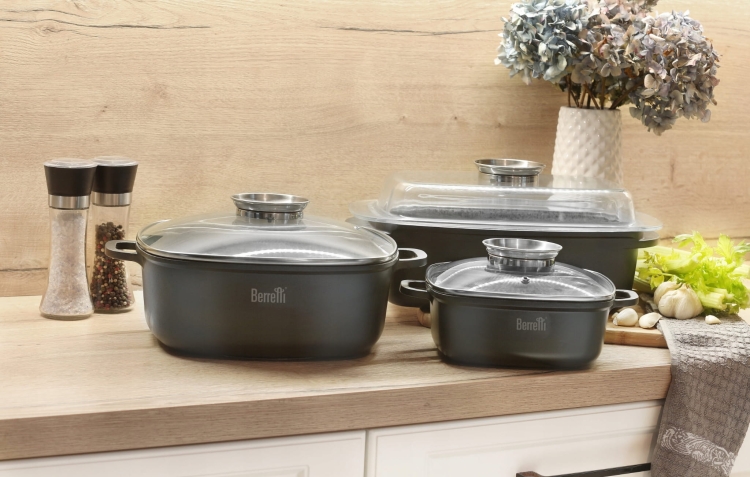 Berretti garnek kwadratowy 2,4L Granite z pokrywką BR-3520 20x20cm