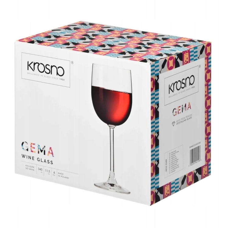 Klasyczne kieliszki do wina czerwonego białego wody KROSNO Gema 340ml 6szt