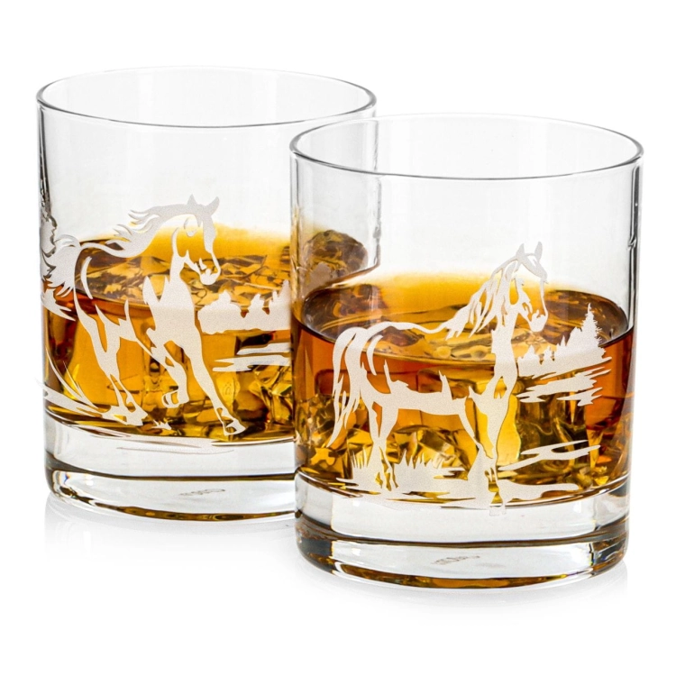 Szklanki do whisky "KONIE" 300 ml | 2 szt. | Horse glass w pudełku Szklanka.pl
