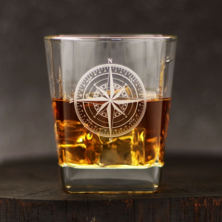Szklanki do whisky  Róża Wiatrów kwadratowe 300 ml 6 szt. w pudełku Szklanka.pl