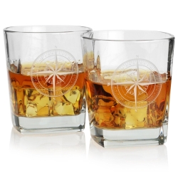 Szklanki do whisky  Róża Wiatrów kwadratowe 300 ml 6 szt. w pudełku Szklanka.pl