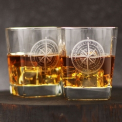 Szklanki do whisky  Róża Wiatrów kwadratowe 300 ml 6 szt. w pudełku Szklanka.pl
