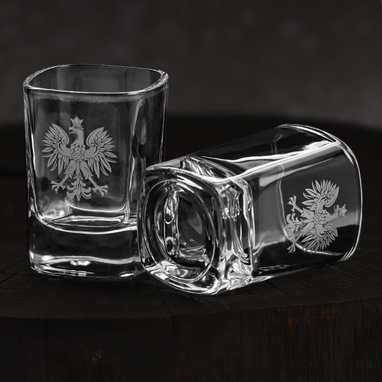 Kieliszki do wódki "Polska ORZEŁ" (kwadratowe) 55 ml 6 szt. w pudełku Szklanka.pl