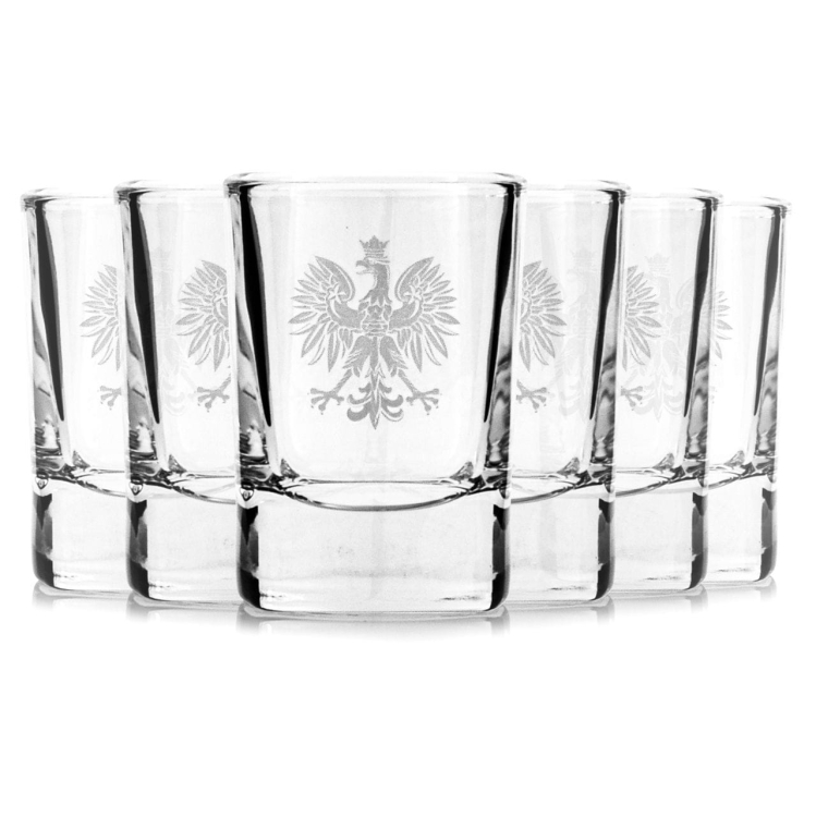 Kieliszki do wódki "Polska ORZEŁ" (kwadratowe) 55 ml 6 szt. w pudełku Szklanka.pl