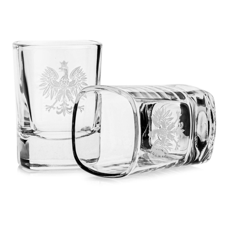 Kieliszki do wódki "Polska ORZEŁ" (kwadratowe) 55 ml 6 szt. w pudełku Szklanka.pl