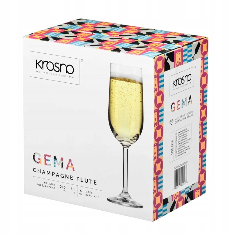 Klasyczne kieliszki do szampana na nóżce KROSNO Gema 210ml 6szt