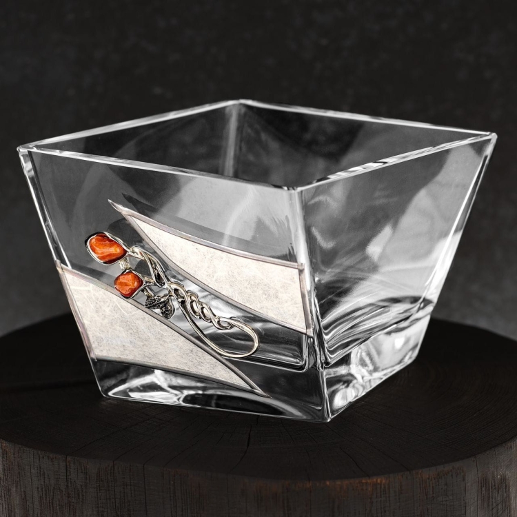 Ekskluzywna salaterka dekoracyjna zdobiona szlachetnym kamieniem Karneol 15 cm