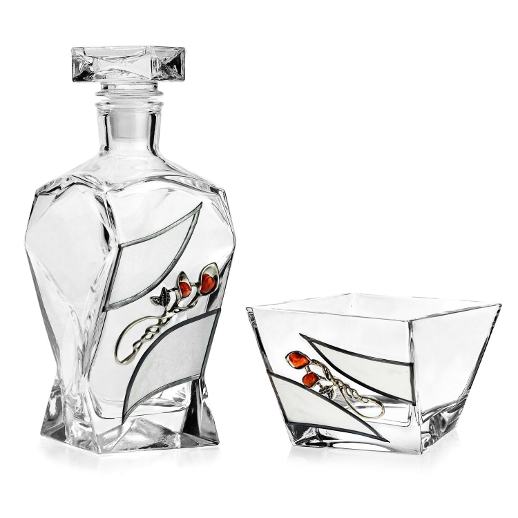 Ekskluzywny zestaw karafka salaterka szlachetny kamień Karneol 080